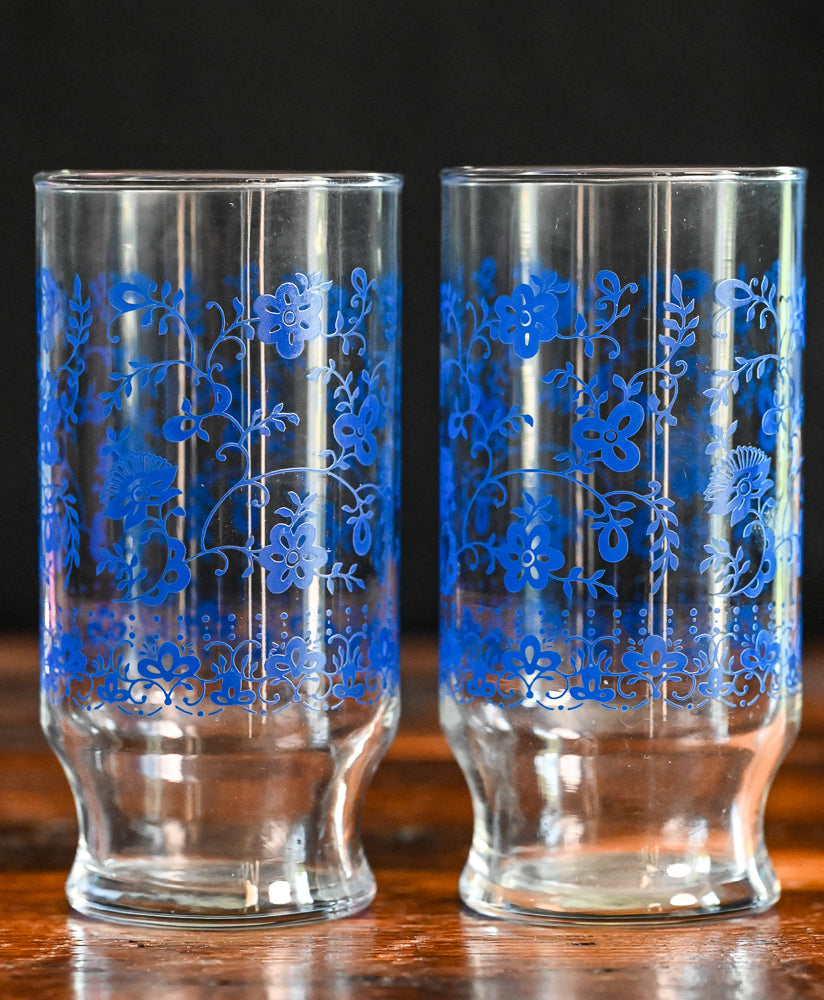 blue floral Libbey water glass