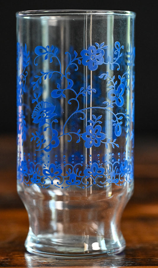 blue floral Libbey water glass