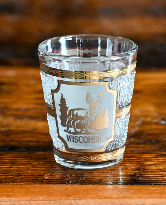 Culver Wisconsin frosted and 22K gold print 1970s shot glass