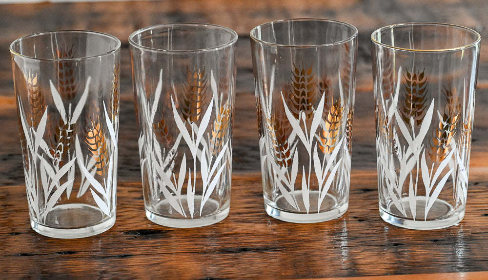 glasses with gold and white wheat print