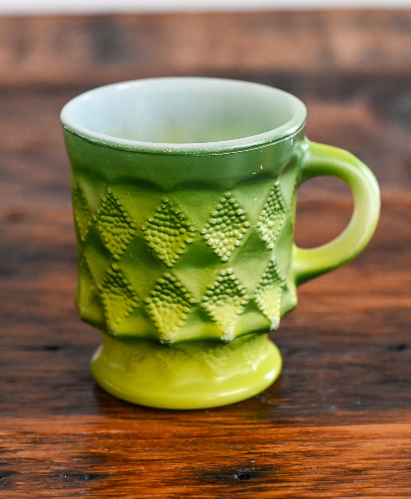 ombre green Anchor Hocking Fire King Kimberley Diamond mug