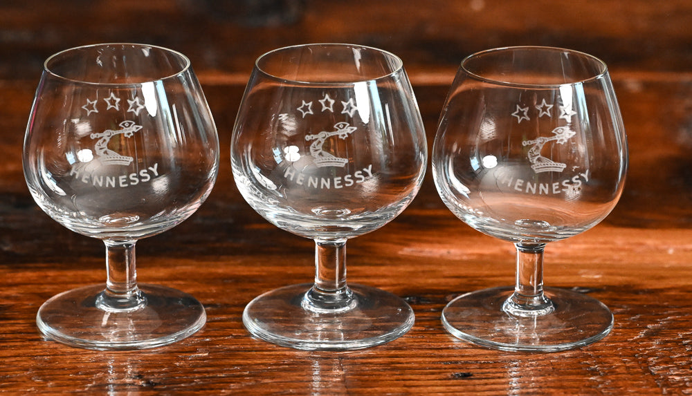 clear Hennessy snifters with logo