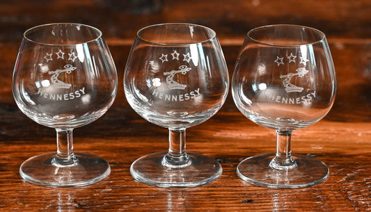 clear Hennessy snifters with logo