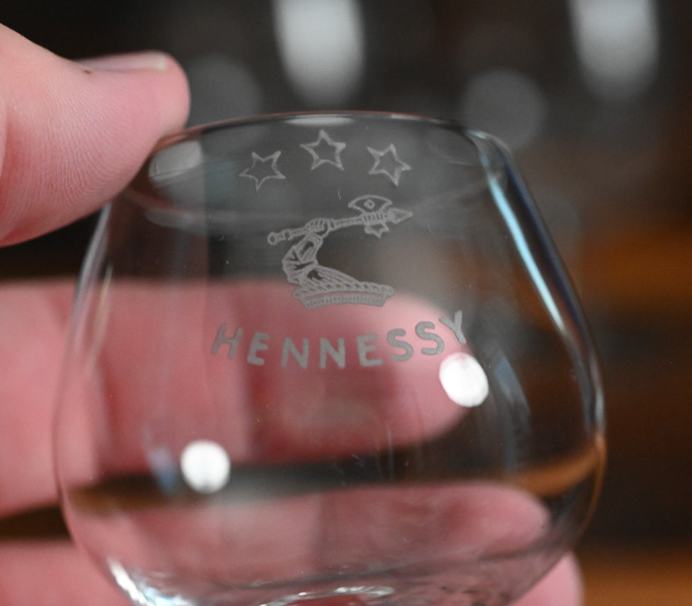 clear Hennessy snifters with logo