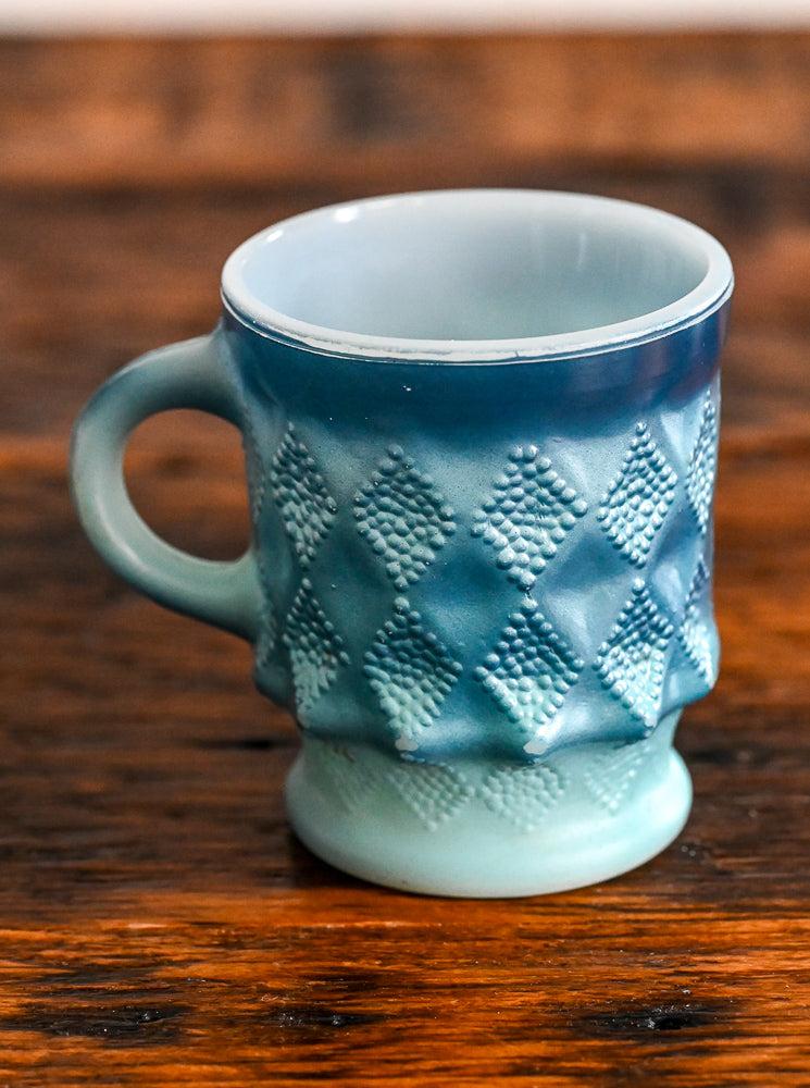 ombre blue Anchor Hocking Fire King Kimberley Diamond mug