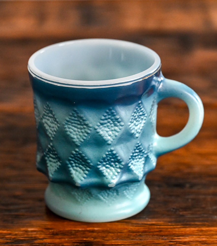 ombre blue Anchor Hocking Fire King Kimberley Diamond mug