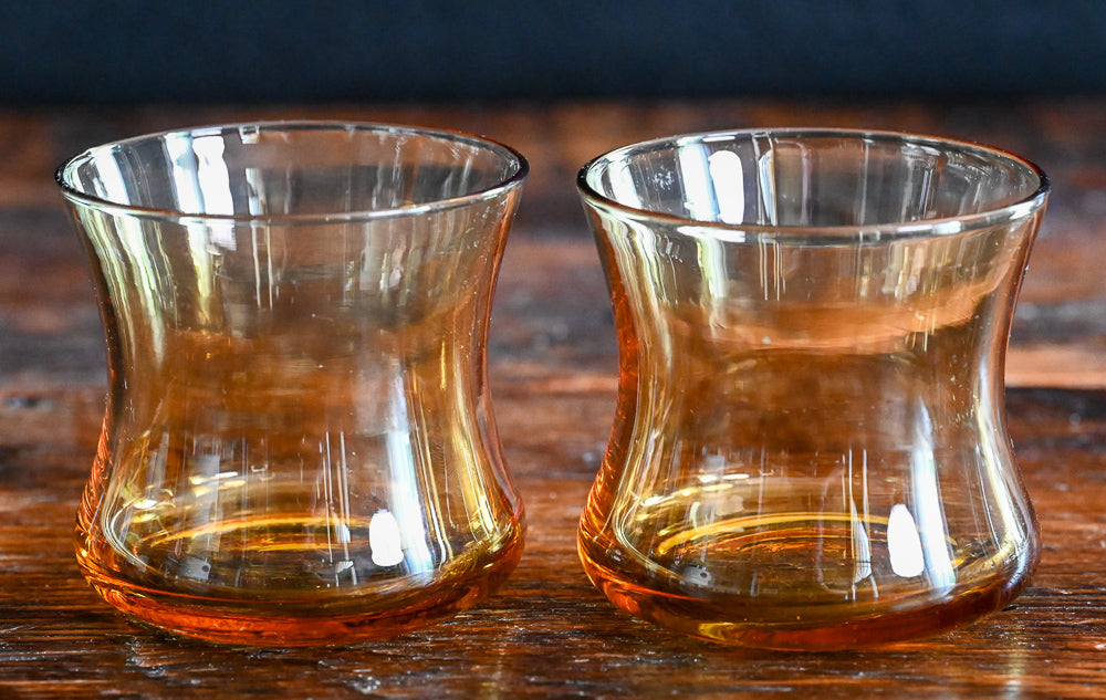 Vintage Amber Glass Lowball Curved Glasses