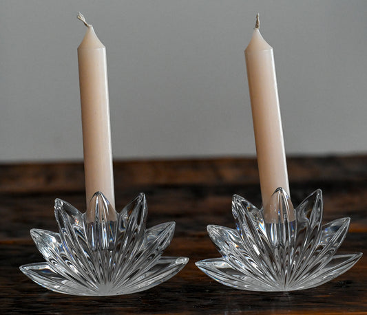 clear crystal flower shaped Mikasa candle holders pair