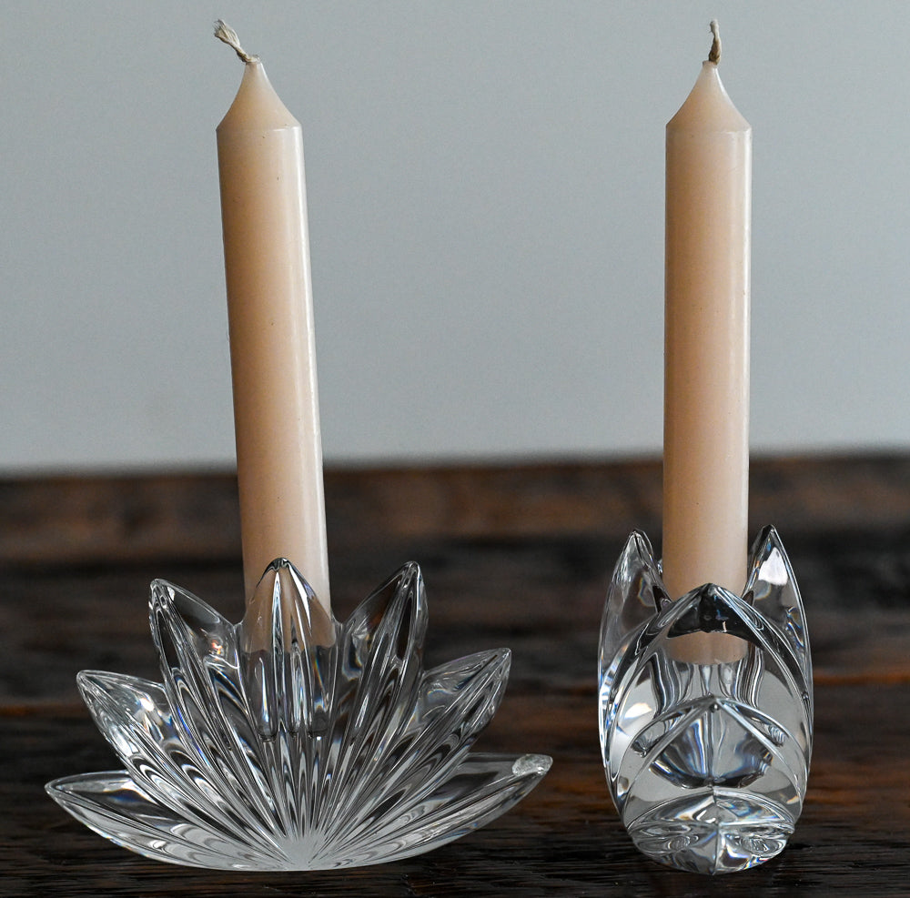 clear crystal flower shaped Mikasa candle holders pair