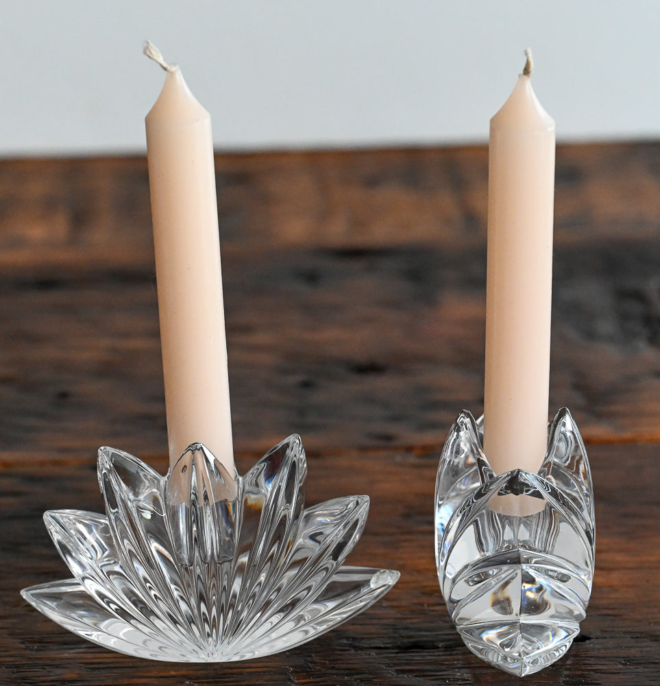 clear crystal flower shaped Mikasa candle holders pair