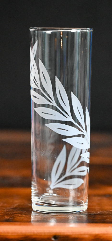 Libbey Tom Collins Glass with frosted Laurel leaf