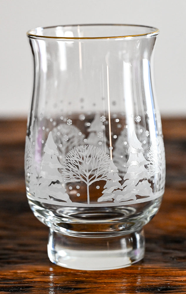 frosted pine trees and snow scene Libbey Arby's tumbler glasses