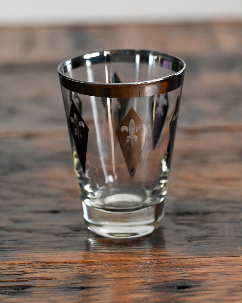 Silver band fleur de lis print juice glass