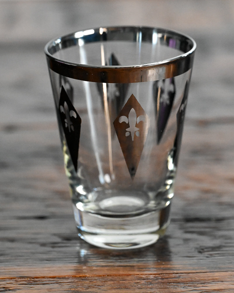 Silver band fleur de lis print juice glass