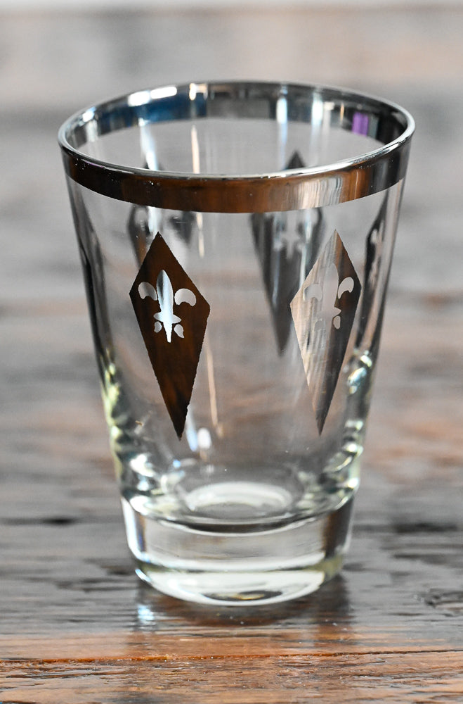 Silver band fleur de lis print juice glass