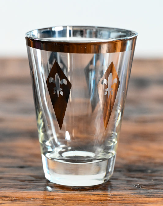 Silver band fleur de lis print juice glass