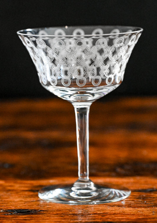 scrolling etched cocktail coupes