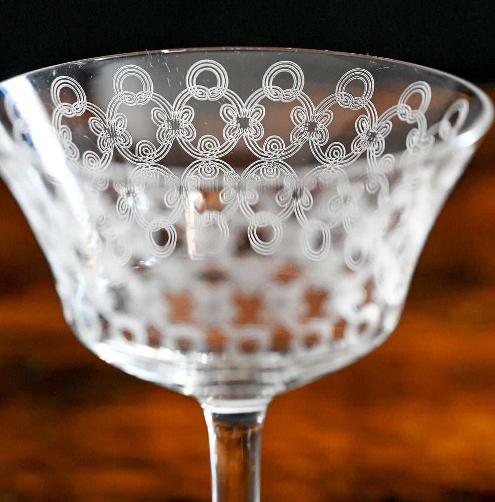 scrolling etched cocktail coupes