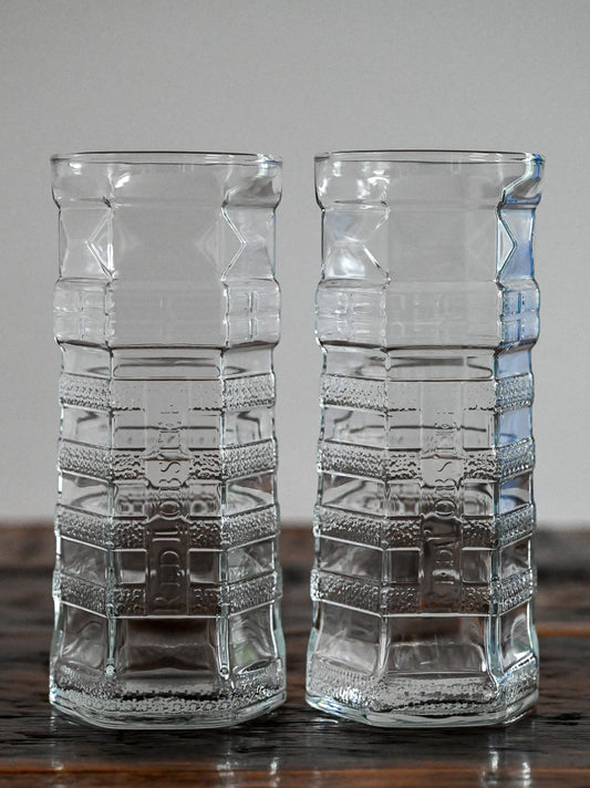 Libbey Red Lobster clear glasses shaped like lighthouses