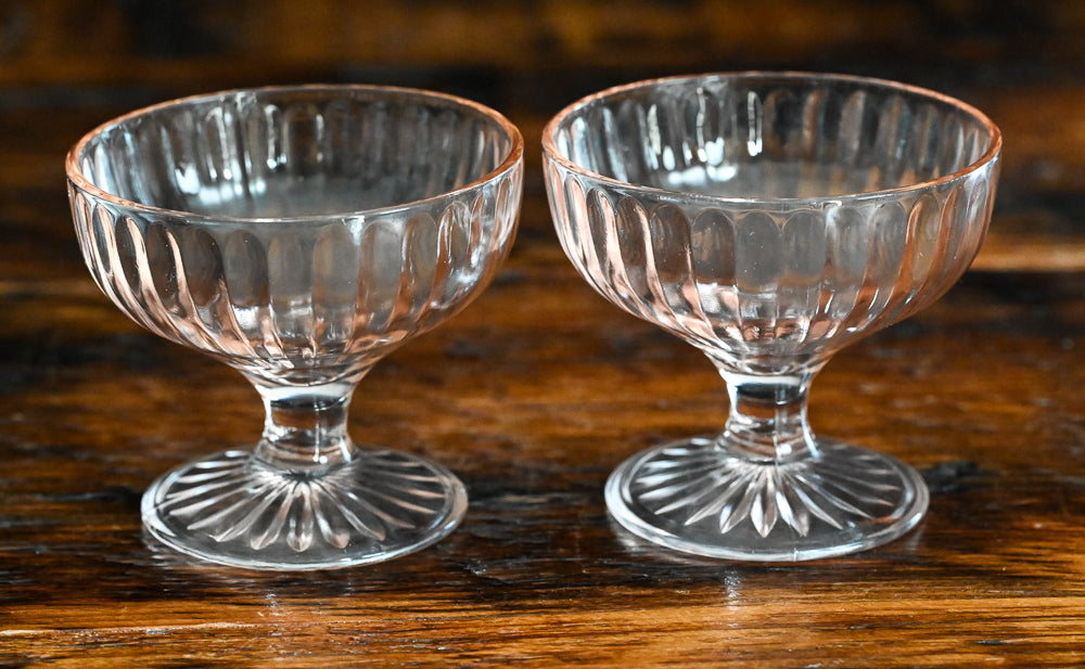pink optic Depression glass sherbet glasses