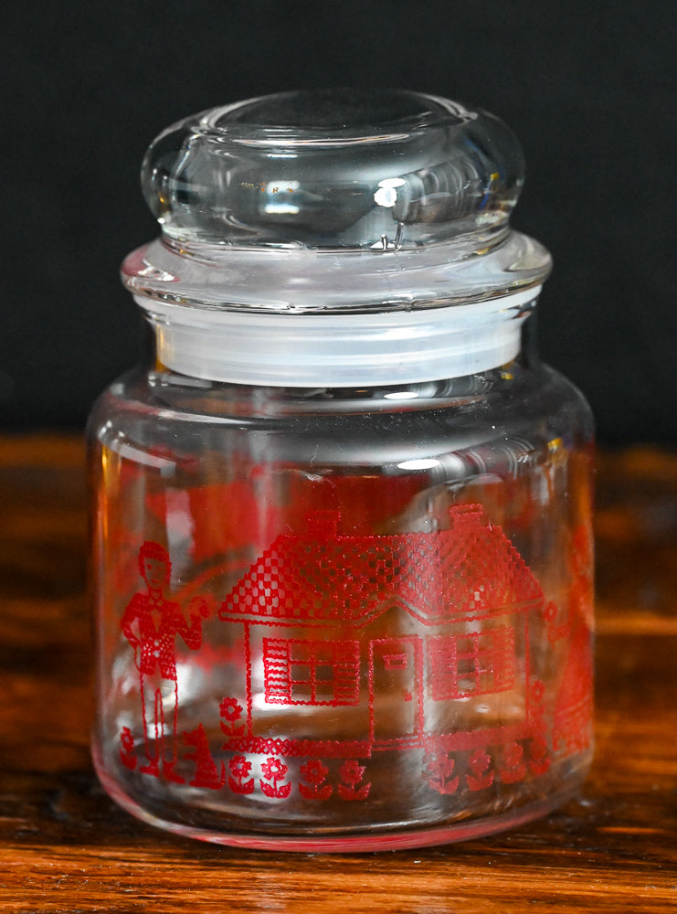 Red Dutch scene print Anchor Hocking Apothecary Jar