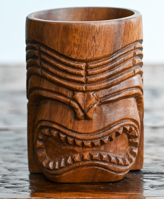 monkeypod wood carved tiki mug