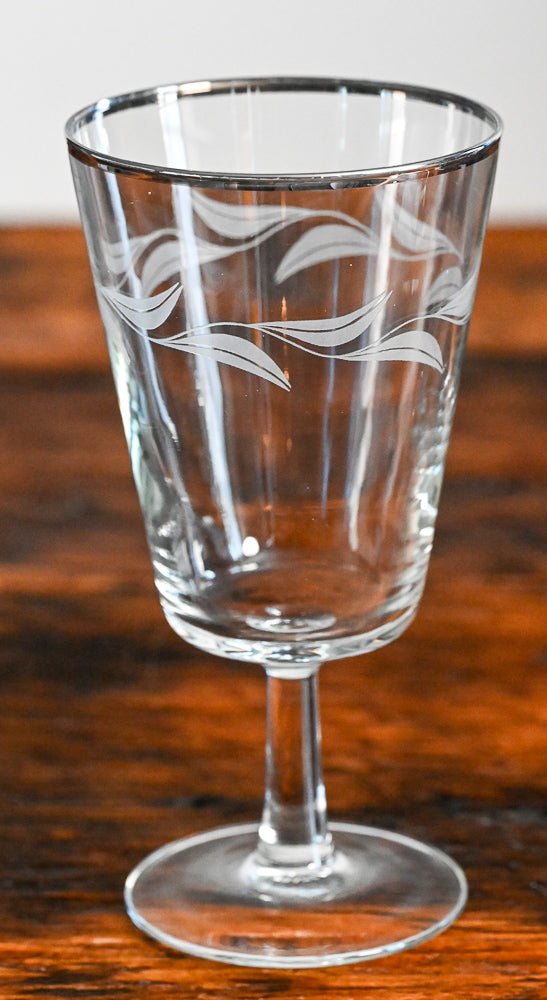 white laurel leaves etched silver tim stemmed water goblets