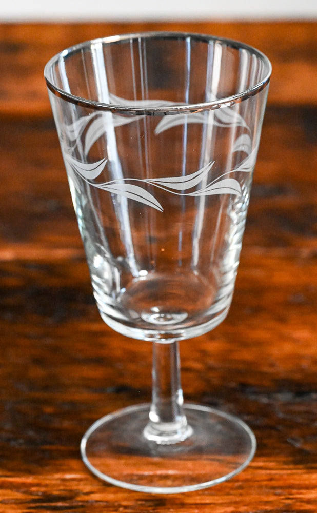 white laurel leaves etched silver tim stemmed water goblets