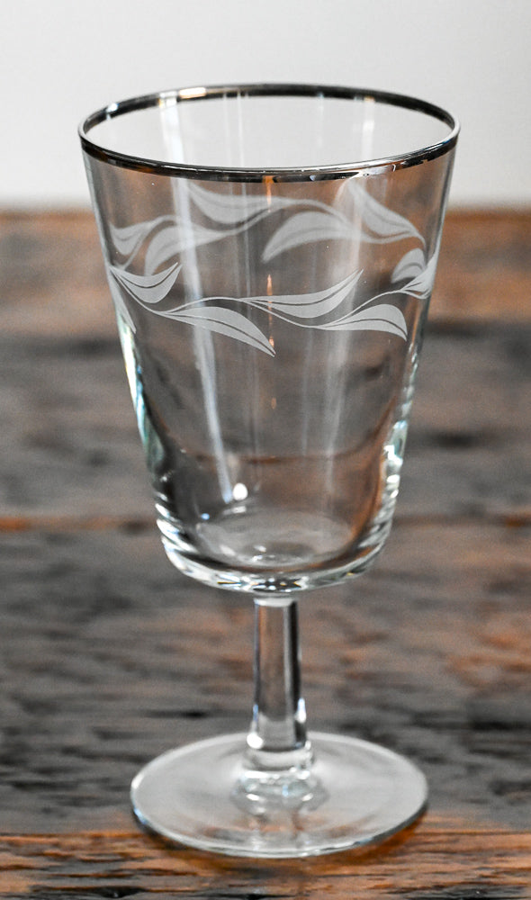 white laurel leaves etched silver tim stemmed water goblets