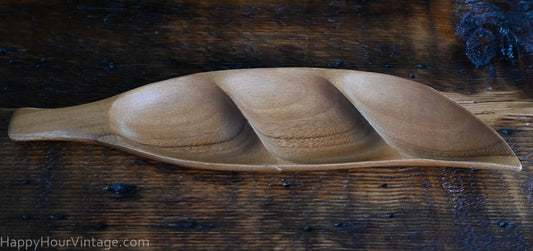 3 compartment wooden serving tray, leaf shape