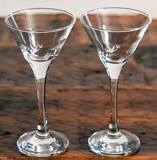 grey goose martini glasses with white geese print