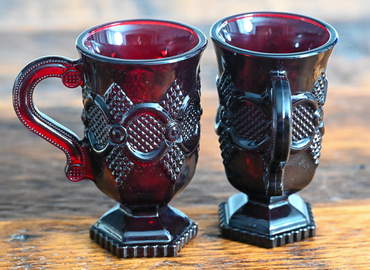 Avon 1876 Cape Cod Pedestal Ruby Red Coffee Mugs