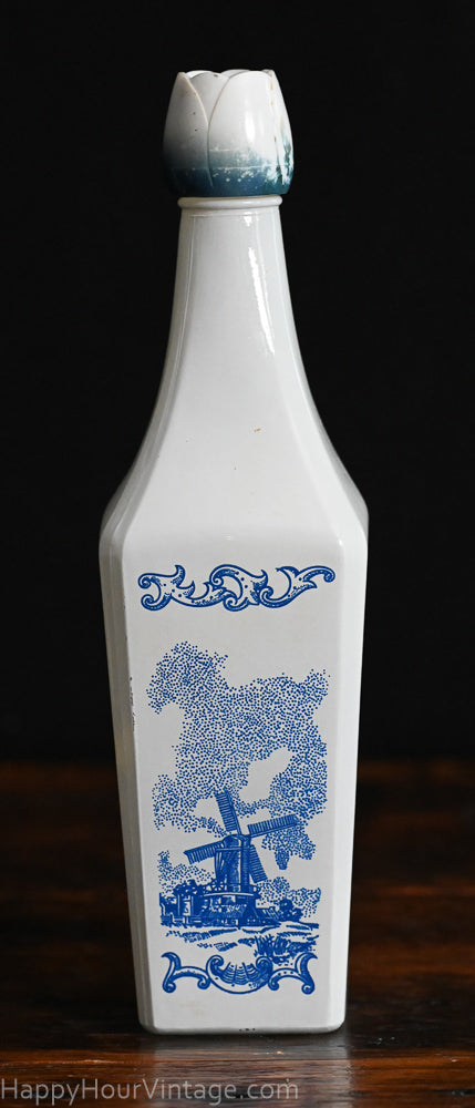 blue and white milk glass liqueur bottle