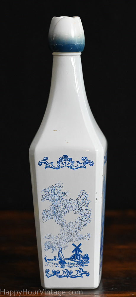 blue and white milk glass liqueur bottle