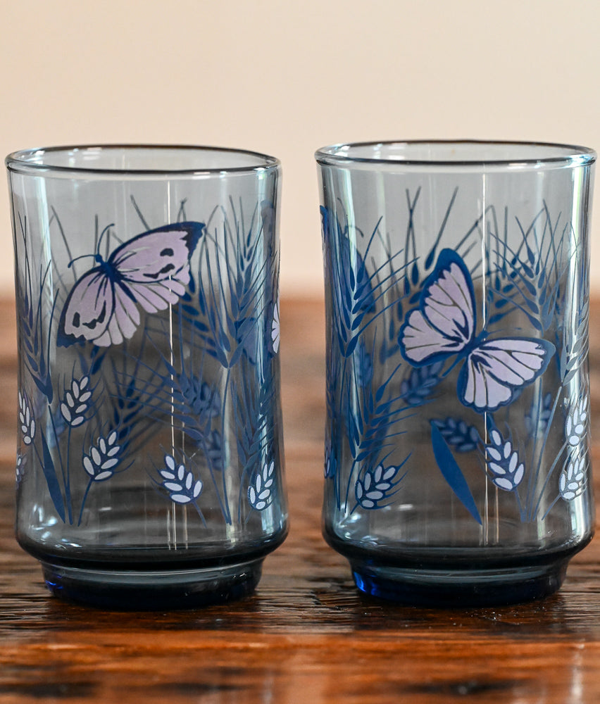 blue glasses with butterfly and wheat print