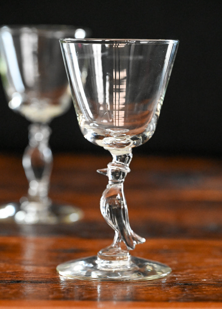 crow with a top hat stem Old Crow whiskey glasses