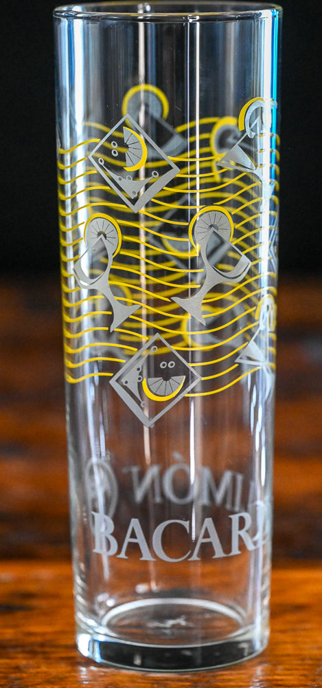 grey and yellow pattern Bacardi Limon highball glasses