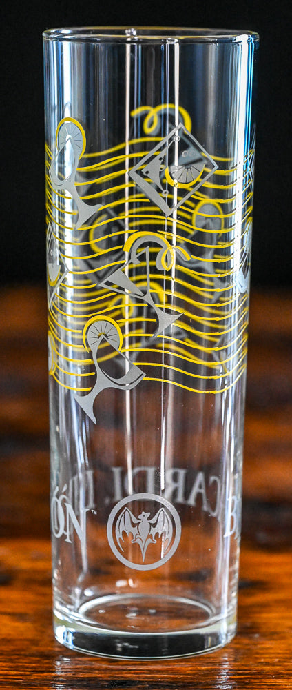 grey and yellow pattern Bacardi Limon highball glasses