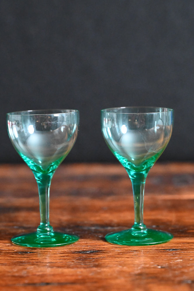 vintage green cordial glasses