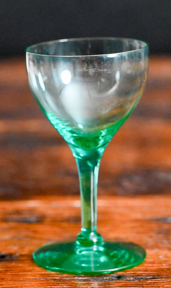 vintage green cordial glasses