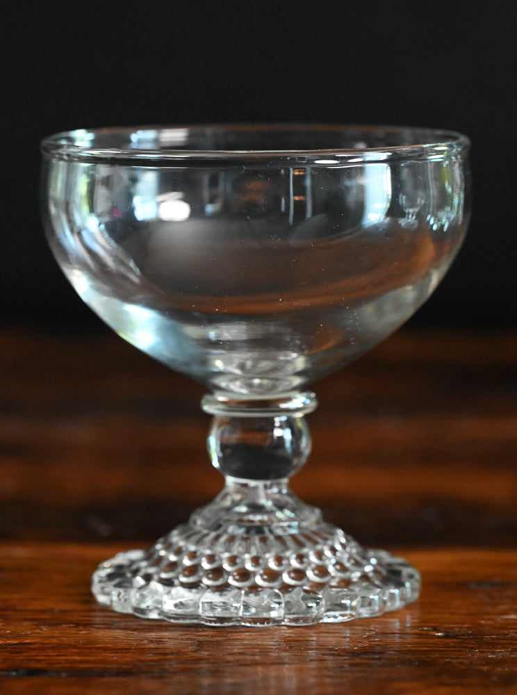 clear Anchor Hocking bubble foot cocktail coupes
