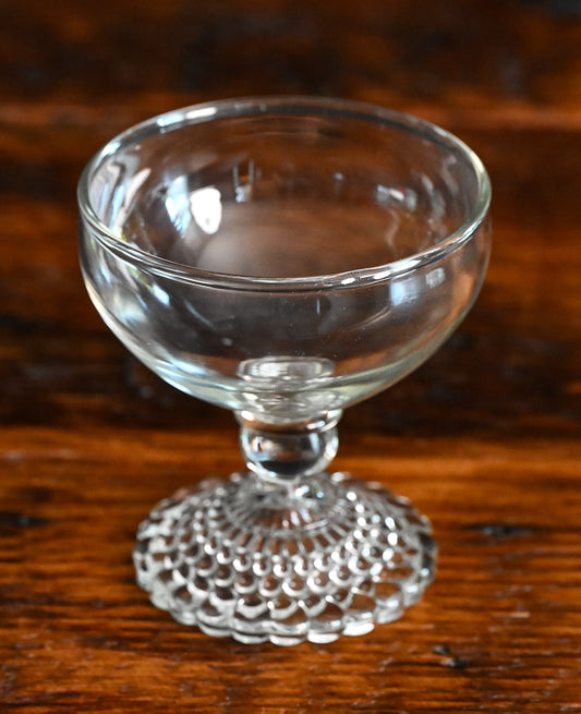 clear Anchor Hocking bubble foot cocktail coupes