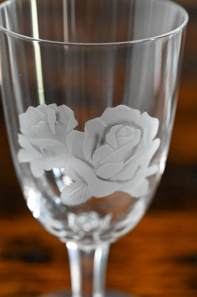 rose etched water goblets