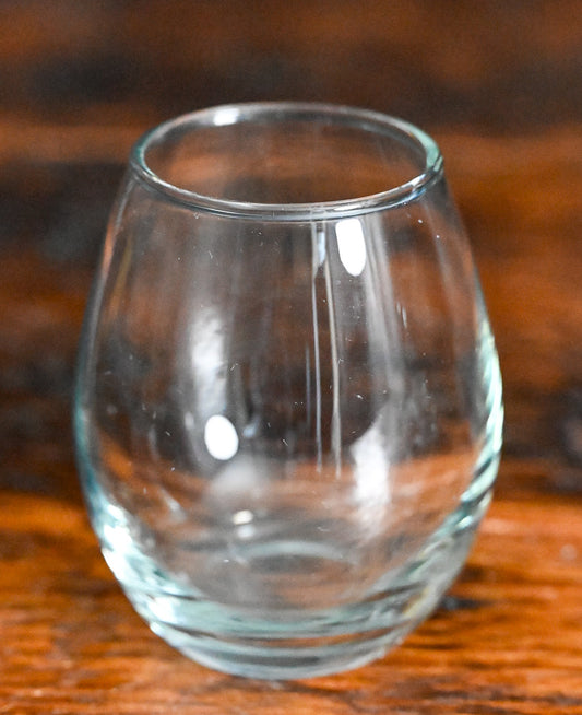 clear glass stemless wine glass