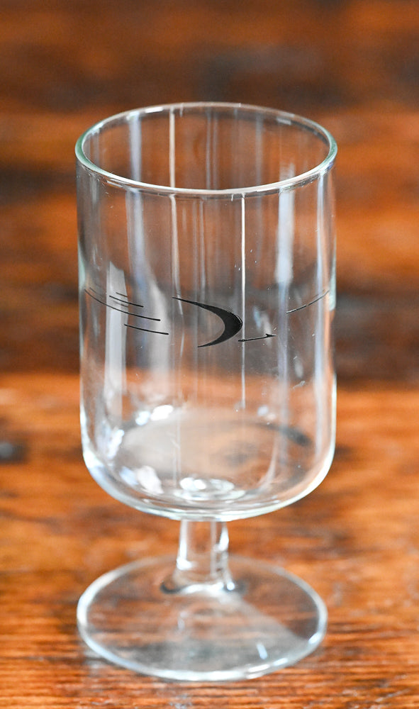 black atomic logo clear stemmed footed tumblers