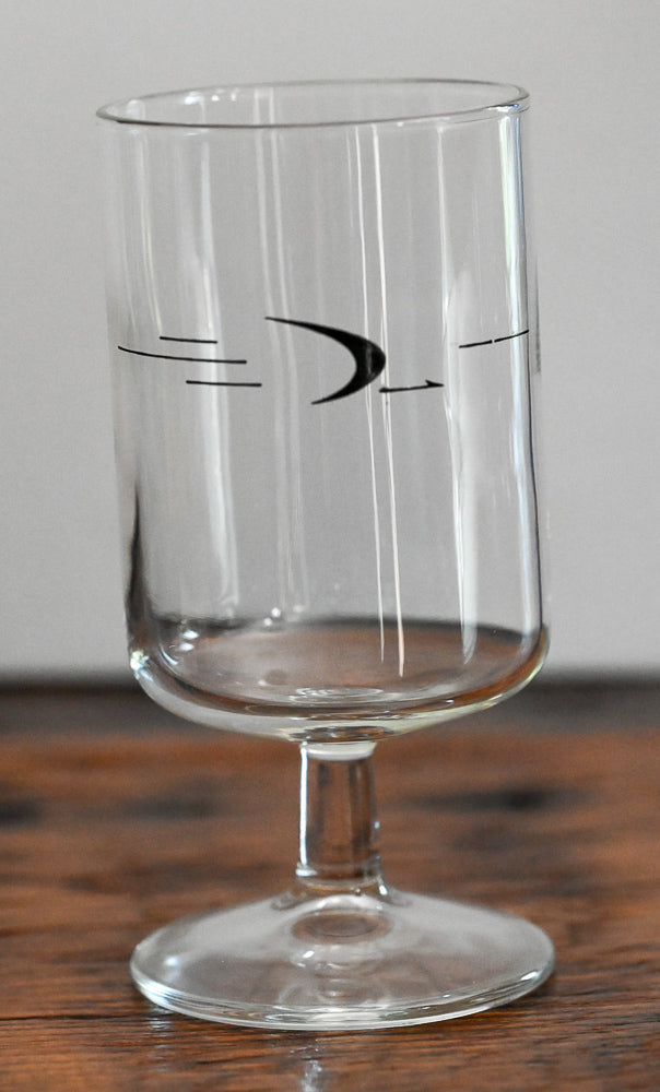 black atomic logo clear stemmed footed tumblers