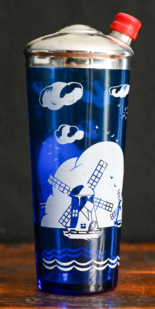 Cobalt blue Hazel Atlas Windmill cocktail shaker