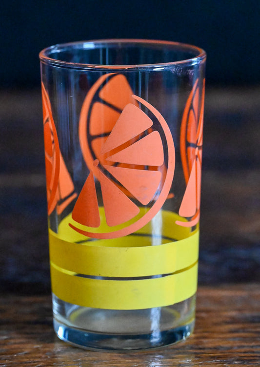 Libbey orange slice and yellow bands juice glasses