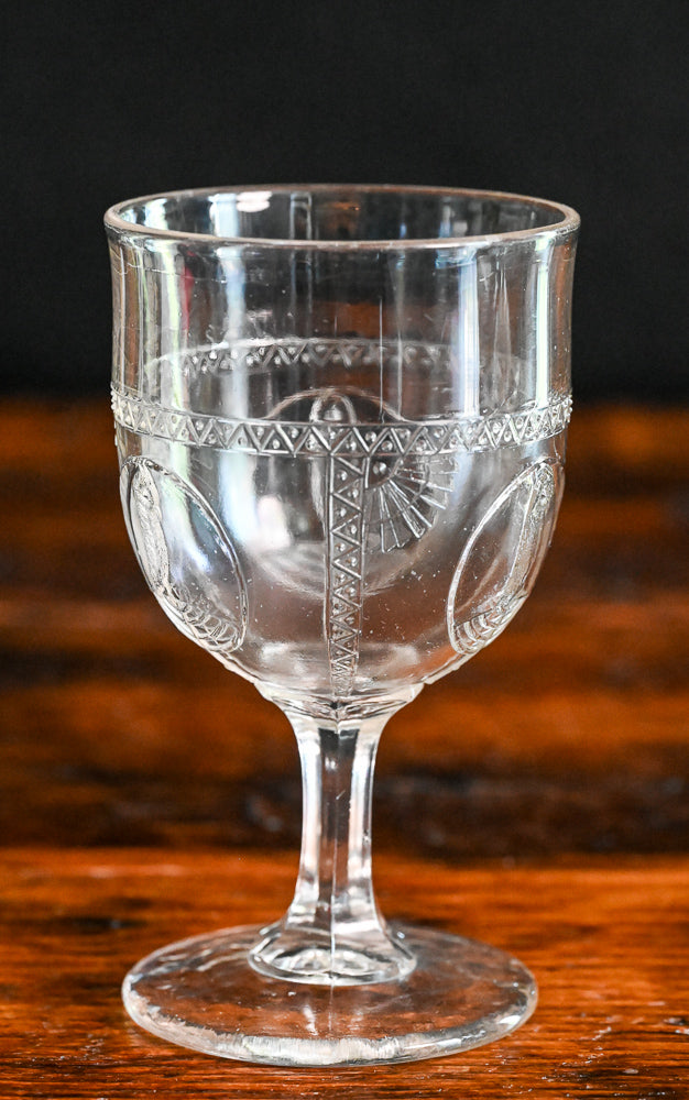 EAPG glass parrot and fan goblets