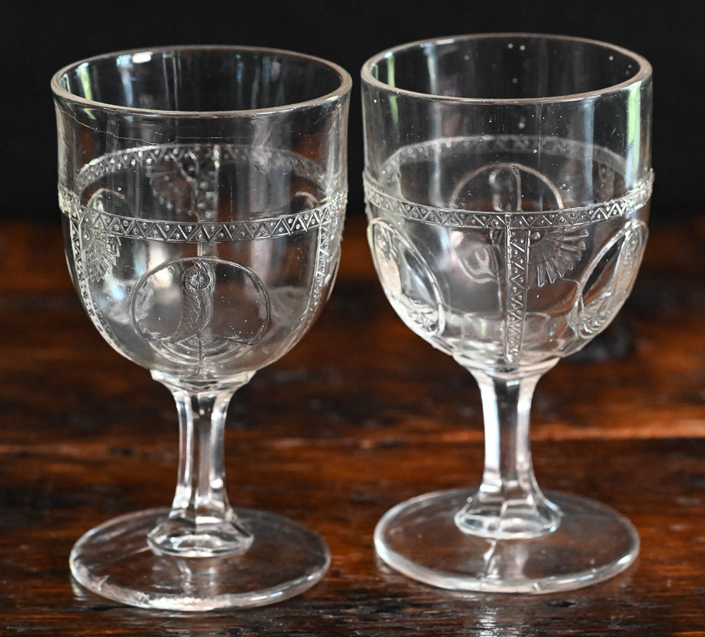 EAPG glass parrot and fan goblets